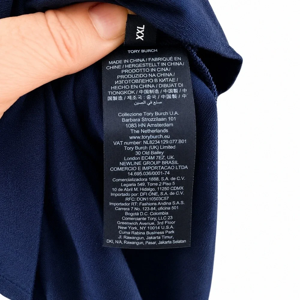 Tory Burch Navy Blue Polo Maxi Dress XXL Gold Logo Buttons Pockets Side Slits